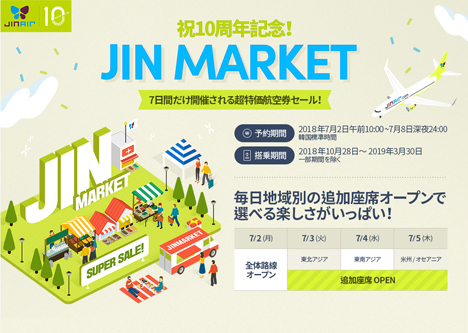 ジンエアーは、韓国線が往復総額9,040円～の10周年記念セールを開催、ホノルル線も格安！